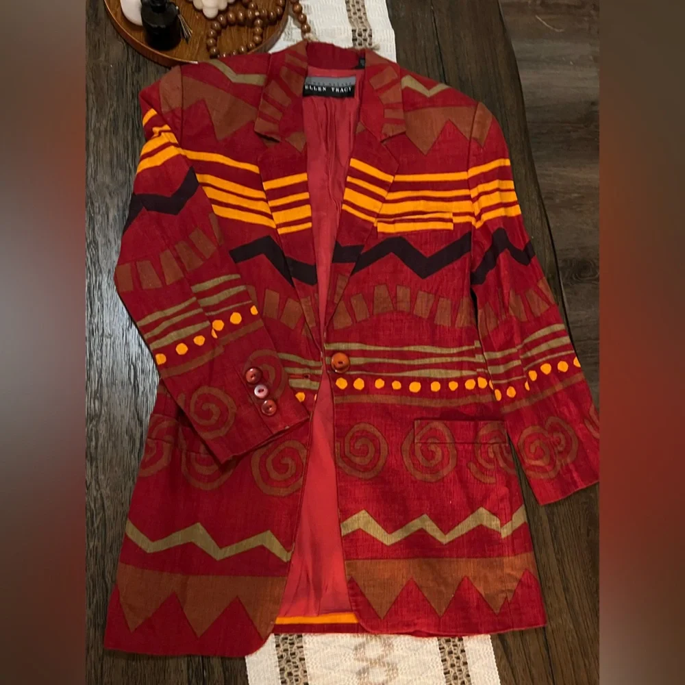 Ellen Tracy Red Patterned Jacket - Picture 1 of 7